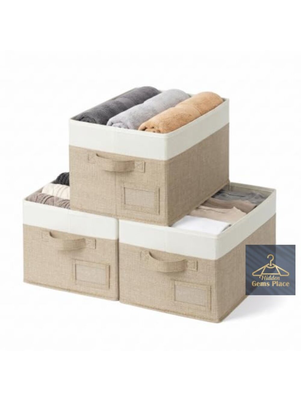 3-Pack Foldable Fabric Closet Shelf Baskets with Label Holders & Handles